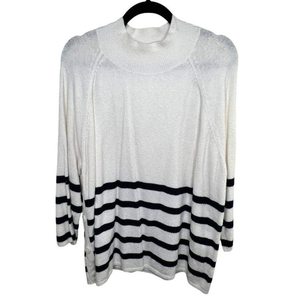 Loft Mock Neck Cream & Navy 3/4 Sleeve Sweater Size XXL